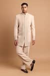 Buy_Rohit Doshi_Off White Polyester Beads, Metallic Thread Embellished Bandhgala And Pant Set _at_Aza_Fashions