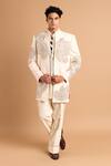 Buy_Rohit Doshi_Off White Cotton Metallic Thread, Beads, Embroidery, Paisley Bandhgala Set _at_Aza_Fashions