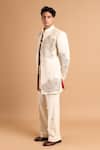 Rohit Doshi_Off White Cotton Metallic Thread, Beads, Embroidery, Paisley Bandhgala Set _at_Aza_Fashions