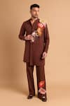 Rohit Doshi_Brown Cotton Embroidery, Tassels, Fringe Paisley Kurta And Pant Set _Online_at_Aza_Fashions