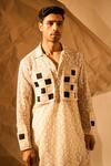 Rohit Doshi Off White Mesh Embroidery, Patchwork Kurta And Pant Set at Aza Fashions Rohit Doshi_Off White Mesh Embroidery, Patchwork Kurta And Pant Set _at_Aza_Fashions