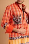 Buy_Rohit Doshi_Orange Cotton, Crepe, Rayon Embroidery Checkered Print Kurta Set _Online_at_Aza_Fashions