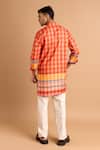 Shop_Rohit Doshi_Orange Cotton, Crepe, Rayon Embroidery Checkered Print Kurta Set _at_Aza_Fashions