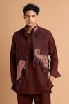Buy_Rohit Doshi_Brown Cotton, Crepe, Rayon Paisley Embroidered Kurta And Pant Set _Online_at_Aza_Fashions