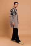 Shop_Rohit Doshi_Gray Polyester, Crepe Abstract Embroidered Kurta And Pant Set _Online_at_Aza_Fashions