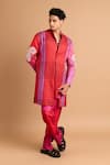 Shop_Rohit Doshi_Multi Color Cotton, Crepe, Rayon Embroidery Striped Print Kurta And Pant Set _Online_at_Aza_Fashions