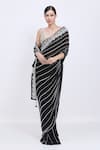 Shop_Dilnaz_Black Georgette, Polyester Embroidery, Beads Hand Pre-stitched Saree _at_Aza_Fashions