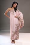 Buy_Anamika Khanna_Pink Embroidery, Sequins One Shoulder, Bandeau Neck Cape And Draped Skirt Set _at_Aza_Fashions