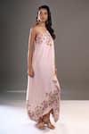 Buy_Anamika Khanna_Pink Embroidery, Sequins One Shoulder, Bandeau Neck Cape And Draped Skirt Set _Online_at_Aza_Fashions