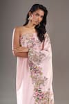 Shop_Anamika Khanna_Pink Embroidery, Sequins One Shoulder, Bandeau Neck Cape And Draped Skirt Set _Online_at_Aza_Fashions