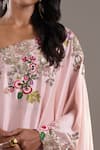 Buy_Anamika Khanna_Pink Embroidery, Sequins One Shoulder, Bandeau Neck Cape And Draped Skirt Set 