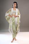 Buy_Anamika Khanna_Green Embroidery Open , Square Cape And Draped Skirt Set _at_Aza_Fashions