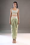 Anamika Khanna_Green Embroidery Open , Square Cape And Draped Skirt Set _Online_at_Aza_Fashions