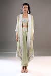 Buy_Anamika Khanna_Green Embroidery Open , Square Cape And Draped Skirt Set _Online_at_Aza_Fashions
