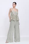 Buy_Dilnaz_Gray Linen Pearls, Stones Hand Embroidered Palazzo _at_Aza_Fashions