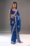 Buy_Anushree Reddy_Navy Embroidery, Zari Gutcha Bordered Saree With Unstitched Blouse Piece 