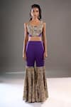 Buy_Anamika Khanna_Mustard Embroidery, Sequins, Stones Open Neck, Scoop Cape And Draped Sharara Set 