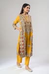Buy_Debyani + CO_Yellow Georgette Embroidery, Zari Round Neck Kurta And Pant Set 