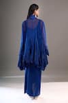 Shop_Anamika Khanna_Blue Mandarin Collar, Round Neck Tonal Embroidered Cape Draped Skirt Set _at_Aza_Fashions