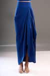 Buy_Anamika Khanna_Blue Mandarin Collar, Round Neck Tonal Embroidered Cape Draped Skirt Set _Online_at_Aza_Fashions