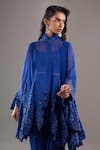 Buy_Anamika Khanna_Blue Mandarin Collar, Round Neck Tonal Embroidered Cape Draped Skirt Set 