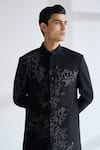 Dhruv Vaish Black Silk Embroidery Sherwani Set Online at Aza Fashions Dhruv Vaish_Black Silk Embroidery Sherwani Set _Online_at_Aza_Fashions