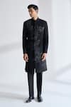 Shop Dhruv Vaish Black Silk Embroidery Sherwani Set Online at Aza Fashions Shop_Dhruv Vaish_Black Silk Embroidery Sherwani Set _Online_at_Aza_Fashions