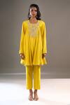 Shop_Archana Shah_Yellow Silk Embroidery Round Neck Yoke Kurta Set _Online_at_Aza_Fashions