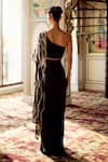 Shop_Charu And Vasundhara_Black Organza Beads One Shoulder Kelli Embroidered Top With Draped Skirt _at_Aza_Fashions