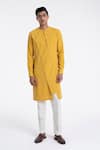 Buy_Dhruv Vaish_Yellow Cotton, Silk Diagonal Curve Panel Kurta Set _at_Aza_Fashions