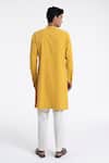 Shop_Dhruv Vaish_Yellow Cotton, Silk Diagonal Curve Panel Kurta Set _at_Aza_Fashions