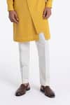 Shop_Dhruv Vaish_Yellow Cotton, Silk Diagonal Curve Panel Kurta Set _Online_at_Aza_Fashions