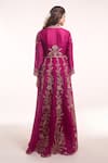 Shop_Surbhi Shah_Magenta Embroidery, Zari Split V-neck Tijara Bagh Anarkali With Pant _at_Aza_Fashions