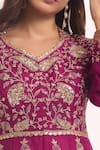 Surbhi Shah_Magenta Embroidery, Zari Split V-neck Tijara Bagh Anarkali With Pant _at_Aza_Fashions