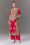 Buy_Debyani + CO_Red Embroidery, Beads, Sequins Round Neck Kurta And Pant Set _at_Aza_Fashions