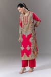 Buy_Debyani + CO_Red Embroidery, Beads, Sequins Round Neck Kurta And Pant Set _Online_at_Aza_Fashions