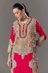 Shop_Debyani + CO_Red Embroidery, Beads, Sequins Round Neck Kurta And Pant Set _Online_at_Aza_Fashions