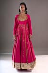 Debyani + CO_Pink Embroidery, Sequins, Mirrors Round Neck Yoke Anarkali With Dupatta _at_Aza_Fashions