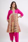 Buy_Debyani + CO_Pink Embroidery Round Neck Anarkali With Salwar _Online_at_Aza_Fashions
