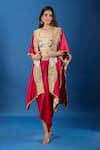 Shop Debyani + CO Red Embroidery, Zari, Sequins Open , Square Jacket Skirt Set Online at Aza Fashions Shop_Debyani + CO_Red Embroidery, Zari, Sequins Open , Square Jacket Skirt Set _Online_at_Aza_Fashions