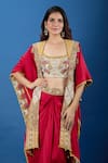 Debyani + CO Red Embroidery, Zari, Sequins Open , Square Jacket Skirt Set at Aza Fashions Debyani + CO_Red Embroidery, Zari, Sequins Open , Square Jacket Skirt Set _at_Aza_Fashions