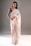 Buy_Anamika Khanna_Pink Embroidery, Metallic Thread Floral Saree With Unstitched Blouse Piece _at_Aza_Fashions