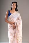 Anamika Khanna_Pink Embroidery, Metallic Thread Floral Saree With Unstitched Blouse Piece _Online_at_Aza_Fashions