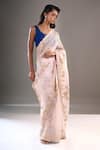 Buy_Anamika Khanna_Pink Embroidery, Metallic Thread Floral Saree With Unstitched Blouse Piece _Online_at_Aza_Fashions