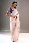 Shop_Anamika Khanna_Pink Embroidery, Metallic Thread Floral Saree With Unstitched Blouse Piece _Online_at_Aza_Fashions