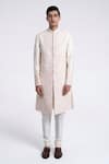 Shop Dhruv Vaish Cream Silk Embroidery Sherwani Set Online at Aza Fashions Shop_Dhruv Vaish_Cream Silk Embroidery Sherwani Set _Online_at_Aza_Fashions