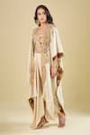 Debyani + CO_Ivory Silk Embroidery, Zari Open , Square Hand Cape Skirt Set _at_Aza_Fashions