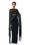 Buy_Pooja Rajpal Jaggi_Black Cape Organza, Inner And Concept Saree With Attached Pallu-drape & Blouse _at_Aza_Fashions