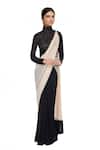 Buy_Pooja Rajpal Jaggi_Black Mesh And Cream Embellished Concept Saree With High Neck Blouse _at_Aza_Fashions