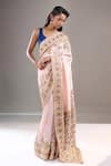 Buy_Anamika Khanna_Pink Embroidery, Zari Hand Saree With Unstitched Blouse Piece _at_Aza_Fashions